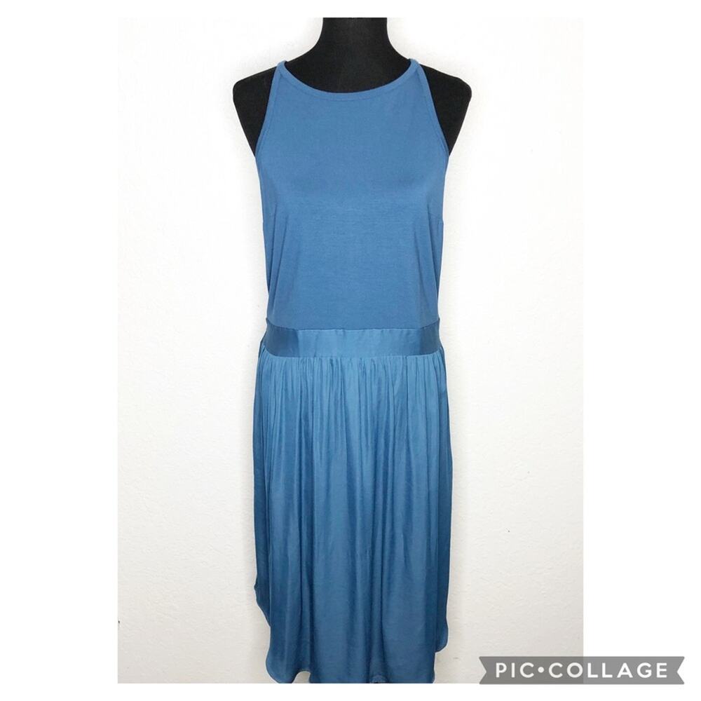 LOFT blue sleeveless mixed material midi dress size 12 NWT